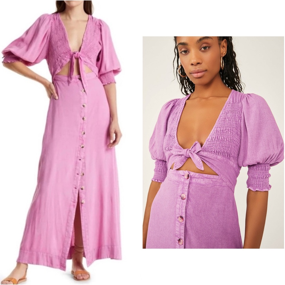 Free People Maxi Dress Pink Cut-Out Casual Vacation String of Hearts Size Small